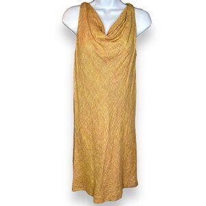 Vintage Linda Allard Ellen Tracy Linen Cowl Neck Dress Sleeveless Orange Yellow